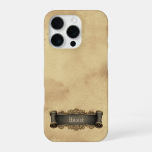 Tan + Gray Ornate Scroll Vintage Style iPhone 16 Pro Case