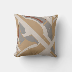 Tan Gray Taupe Diagonal MCM-inspired Art Design Throw Pillow