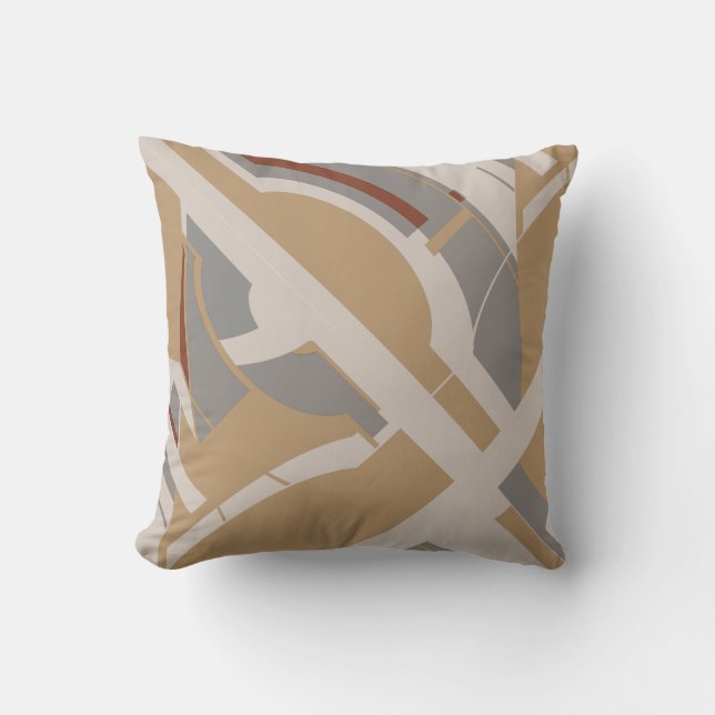 Tan Gray Taupe Diagonal MCM-inspired Art Design Throw Pillow (Front)