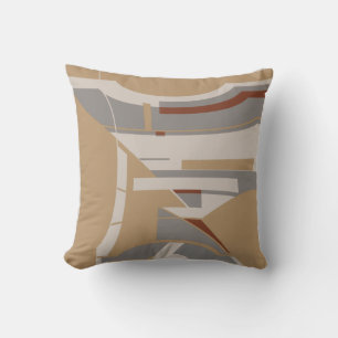 Tan Gray Taupe Mediterranean Geometric Abstract Throw Pillow