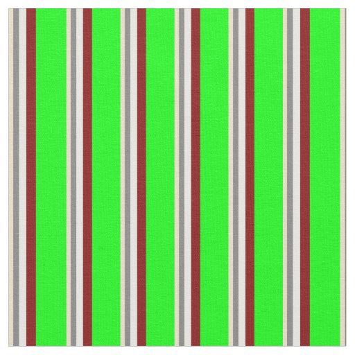 Tan, Gray, White, Maroon & Lime Stripes Pattern Fabric