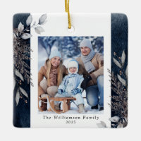 Tan & Gray Winter Foliage Photo Christmas Blue