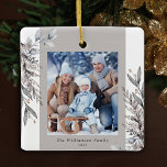 Tan & Gray Winter Foliage Photo Christmas Ceramic Ornament<br><div class="desc">This photo Christmas ornament features muted tan and gray watercolor winter foliage. Personalize this elegant Christmas ornament with your family photo.</div>