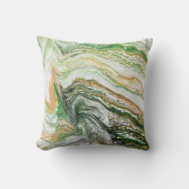 Tan Green Abstract  Throw Pillow (Front)