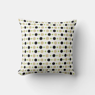 Tan, Green and Black Dots Pillow