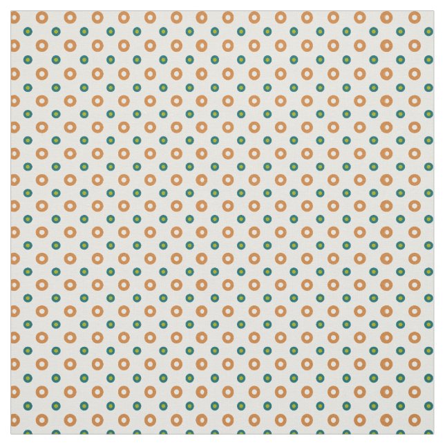 Tan, Green and Teal on Cream Polka Dots Pattern Fabric (Swatch)