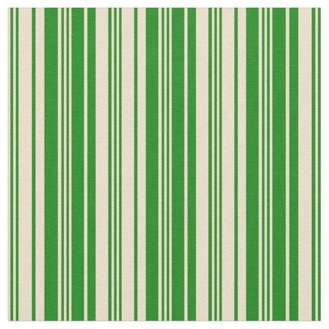 Tan & Green Colored Lined Pattern Fabric (Close Up)