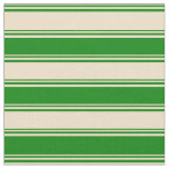 [ Thumbnail: Tan & Green Colored Lines Pattern Fabric ]