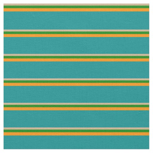Tan, Green, Dark Orange, and Dark Cyan Lines Fabric