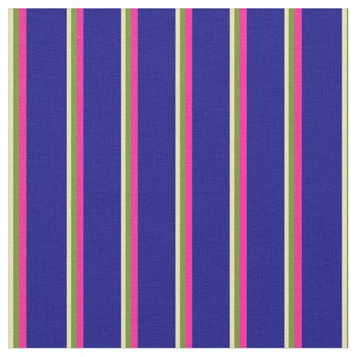 Tan, Green, Deep Pink, and Blue Stripes Fabric
