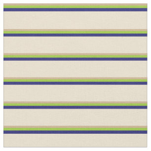 Tan, Green, Midnight Blue & Beige Colored Lines Fabric