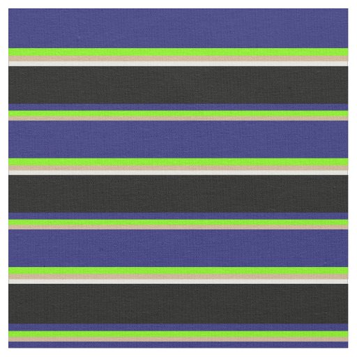 Tan, Green, Midnight Blue, Black, and White Lines Fabric