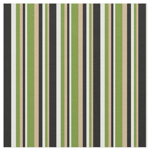 Tan, Green, Mint Cream, and Black Stripes Pattern Fabric