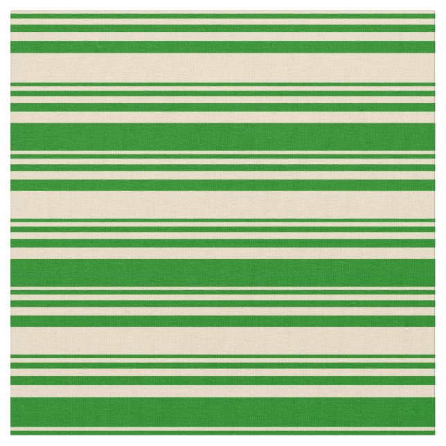 Tan & Green Pattern of Stripes Fabric (Close Up)