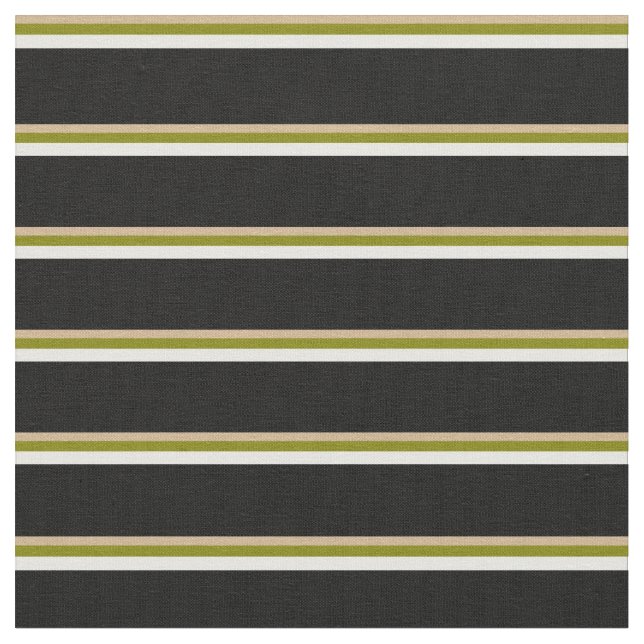 Tan, Green, White & Black Lines/Stripes Pattern Fabric (Close Up)