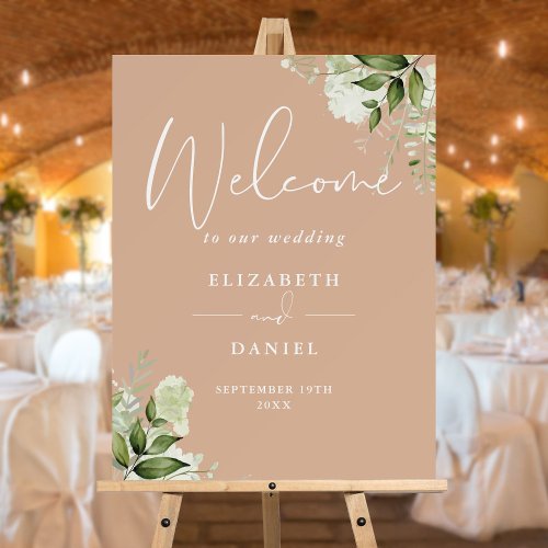 Tan Greenery Floral Wedding Welcome Sign