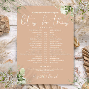 Tan Greenery Wedding Schedule Timeline Program