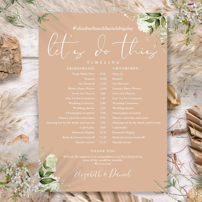 Tan Greenery Wedding Schedule Timeline Program (Tan Greenery Wedding Schedule Timeline Program)