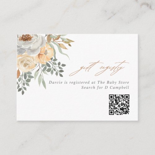 Tan  Grey Floral QR Code Gift Registry Enclosure Card