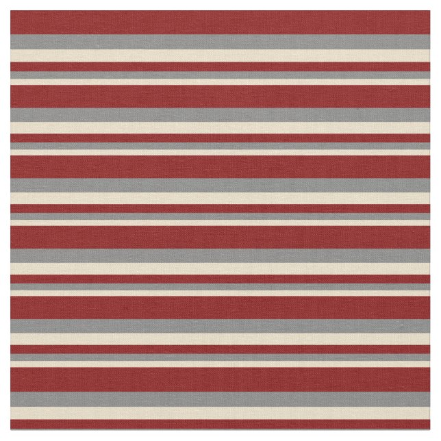 Tan, Grey & Maroon Colored Lined Pattern Fabric (Close Up)