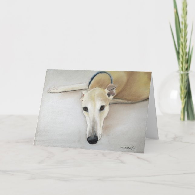 "Tan Greyhond" Dog Art Greeting Card (Front)