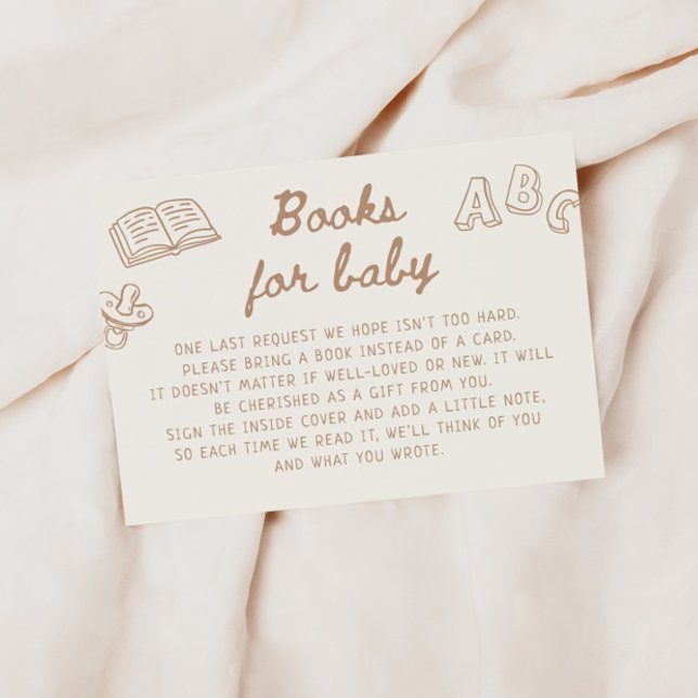 Tan Hand Drawn Baby Shower Books for Baby Enclosure Card (Creator Uploaded)