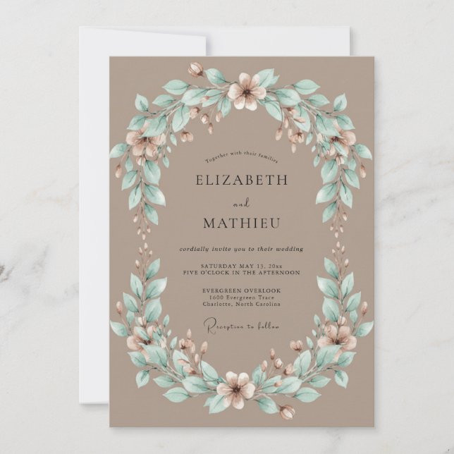Tan Harmonious Rustic Wedding Invitation (Front)