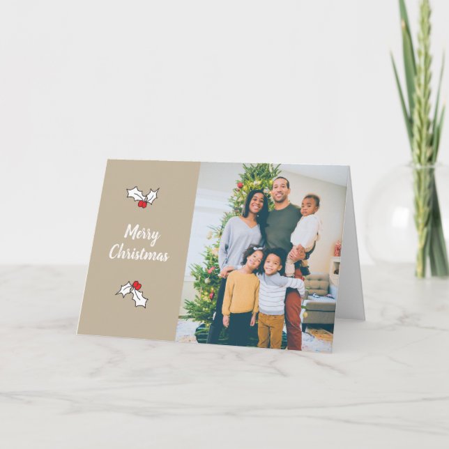 Tan Holly Berries Digital Photo Christmas Cards  (Front)