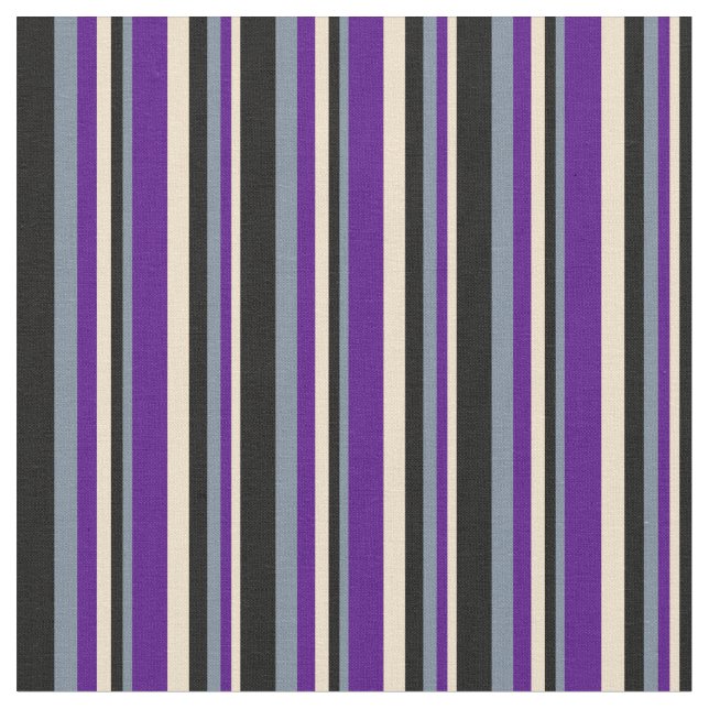 Tan, Indigo, Light Slate Gray & Black Pattern Fabric (Close Up)