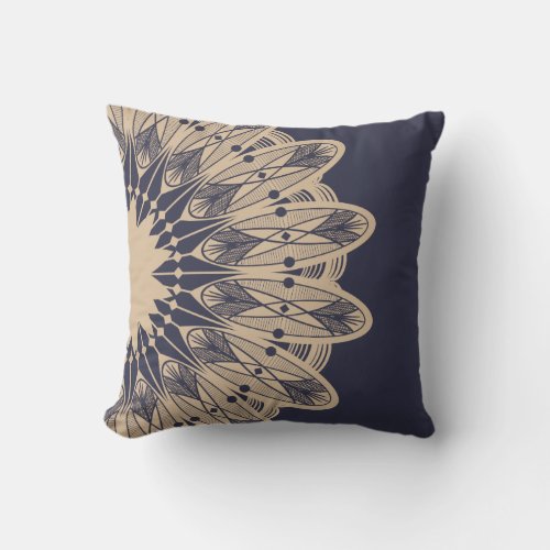 Tan Intricate Lace Mandala Throw Pillow