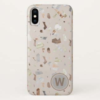 Tan Italian Terrazzo Tile Monogrammed iPhone X Case