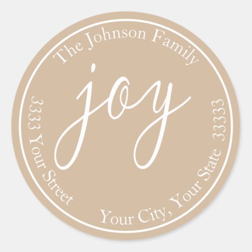 Tan Joy Holiday Round Return Address Label