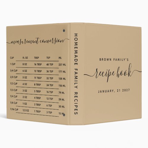 Tan Kitchen Measurement Cooking Recipe 3 Ring Binder