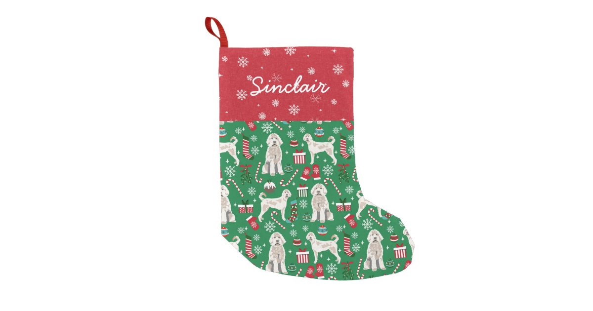 Tan Labradoodle Christmas dog custom name Small Christmas Stocking | Zazzle