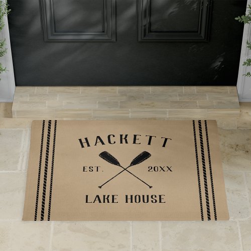 Tan  Lake House Rustic Oars Personalized Doormat