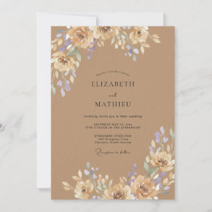 Tan Lavender Leafy Wedding Invitation