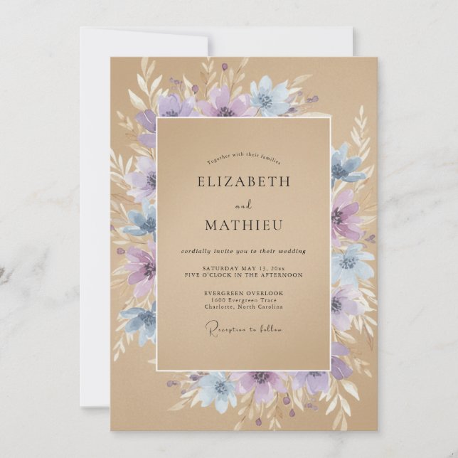 Tan Lavender Rustic Bohemian Wedding Invitation (Front)