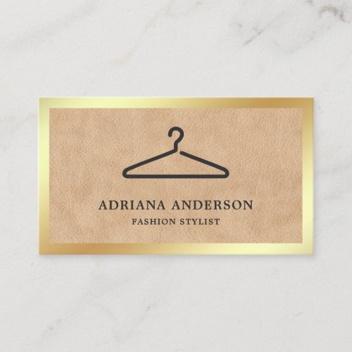 Tan Leather Black Clothes Hanger Fashion Stylist Business Card