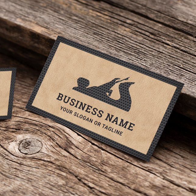 Tan Leather Black Hand Plane Handyman Carpenter Business Card (Creator Uploaded)