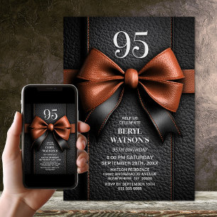 Tan Leather Bow 95th Birthday Party Invitation