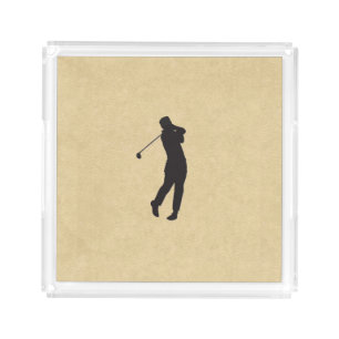 Tan Leather Golf Design Acrylic Tray