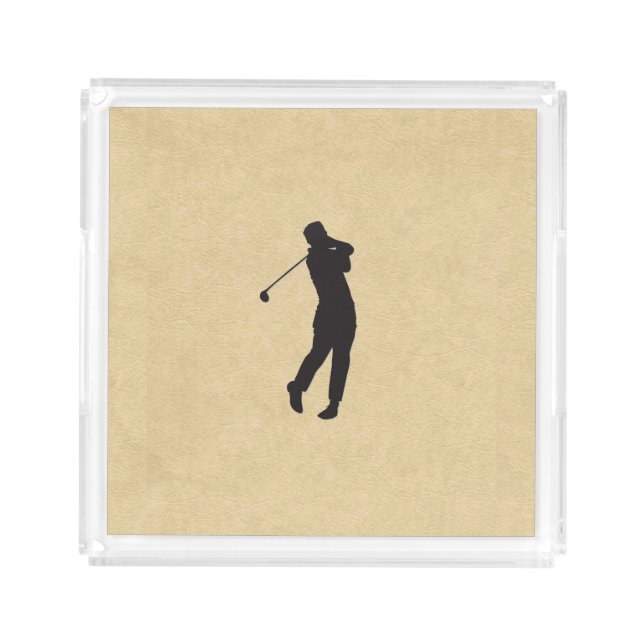 Tan Leather Golf Design Acrylic Tray (Front)
