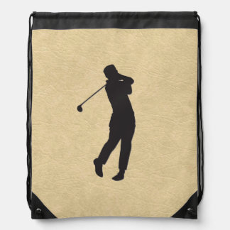 Tan Leather Golf Design Drawstring Bag