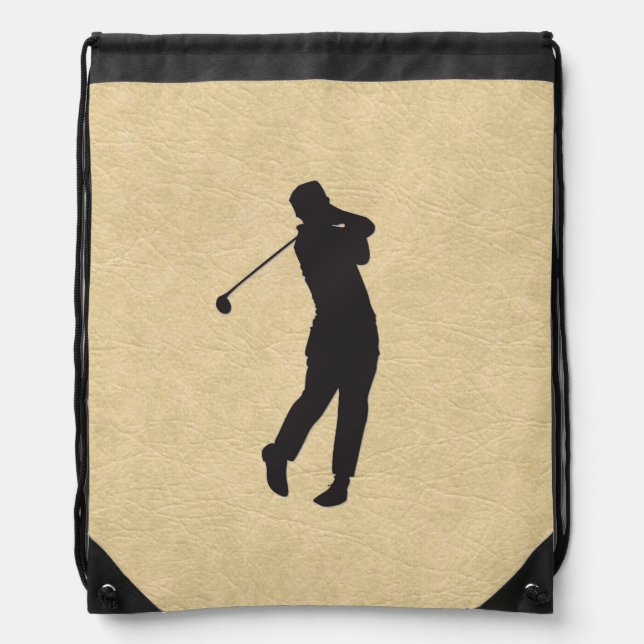 Tan Leather Golf Design Drawstring Bag (Front)