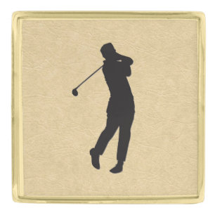 Tan Leather Golf Design Gold Finish Lapel Pin