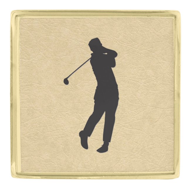 Tan Leather Golf Design Gold Finish Lapel Pin (Front)