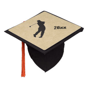 Tan Leather Golf Design Graduation Cap Topper