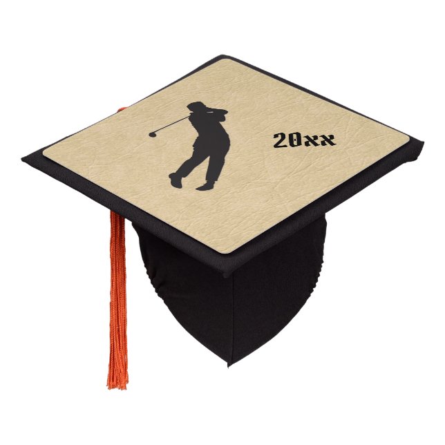 Tan Leather Golf Design Graduation Cap Topper (Angled)