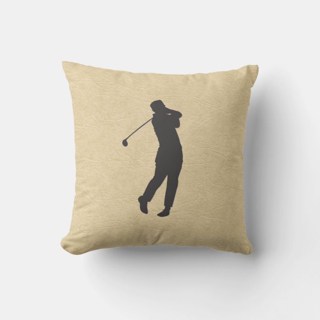 Tan Leather Golf Design Outdoor Pillow (Front)