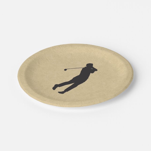 Tan Leather Golf Design Paper Plates (Angled)